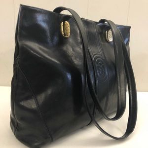 MARINO ORLANDI Smooth Black Leather Tote